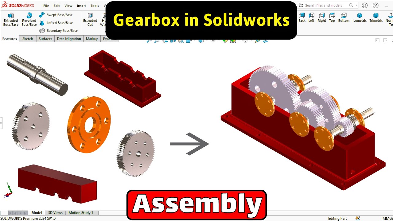 Assembly of Multistage Gearbox & Motion Study in SolidWorks - YouTube
