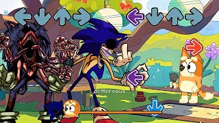FNF Can Can - Sonic EXE 3.0 VS Bluey, Bingo, Mackenzie but Every Turn a Different Character Sings