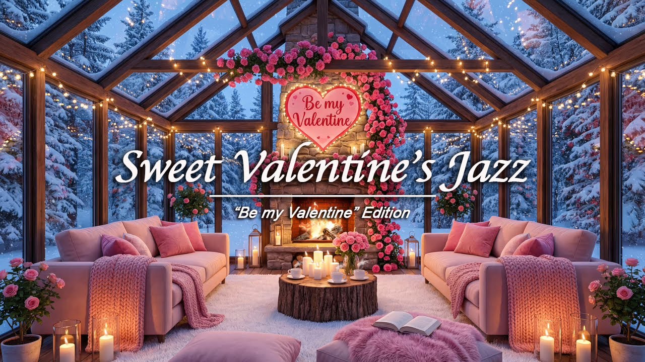 💕 Sweet Pink Snow Valentine Porch ❄️ Gentle Jazz Music for Study, Work & Chill ☕