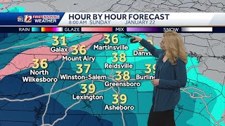 Cool January highs return,  Saturday brings early sunshine, &  cold Sunday showers develop