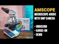 Amscope microscope 4000x with 5mp camera to computer unboxing handson and demo