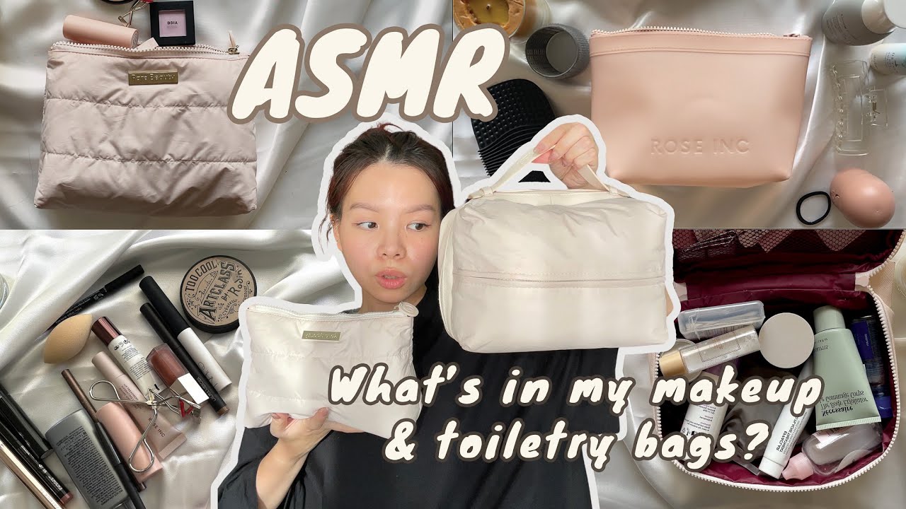 ASMR What’s in my makeup pouch & toiletry bags👝💄lots of tapping ...