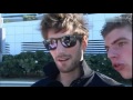 Max Verstappen is being cheeky with Romain Grosjean during Drivers Parade.Abu Dhabi GP 2015