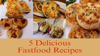 ৫টি মজাদার ফাস্টফুড রেসিপি | 5 Delicious Fastfood Recipes for Party Snacks (shawarma & mini pizzas)