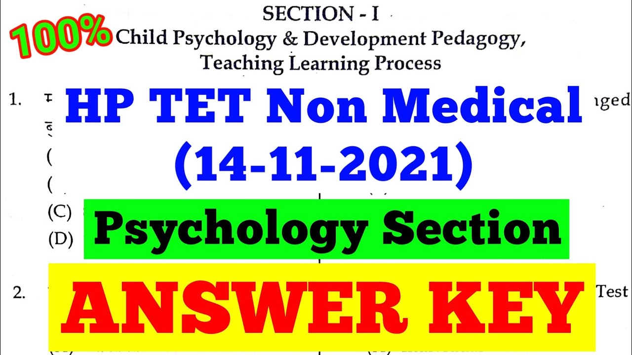 HP TET Non Medical Answer Key 14 November 2021 Psychology HPTET NM