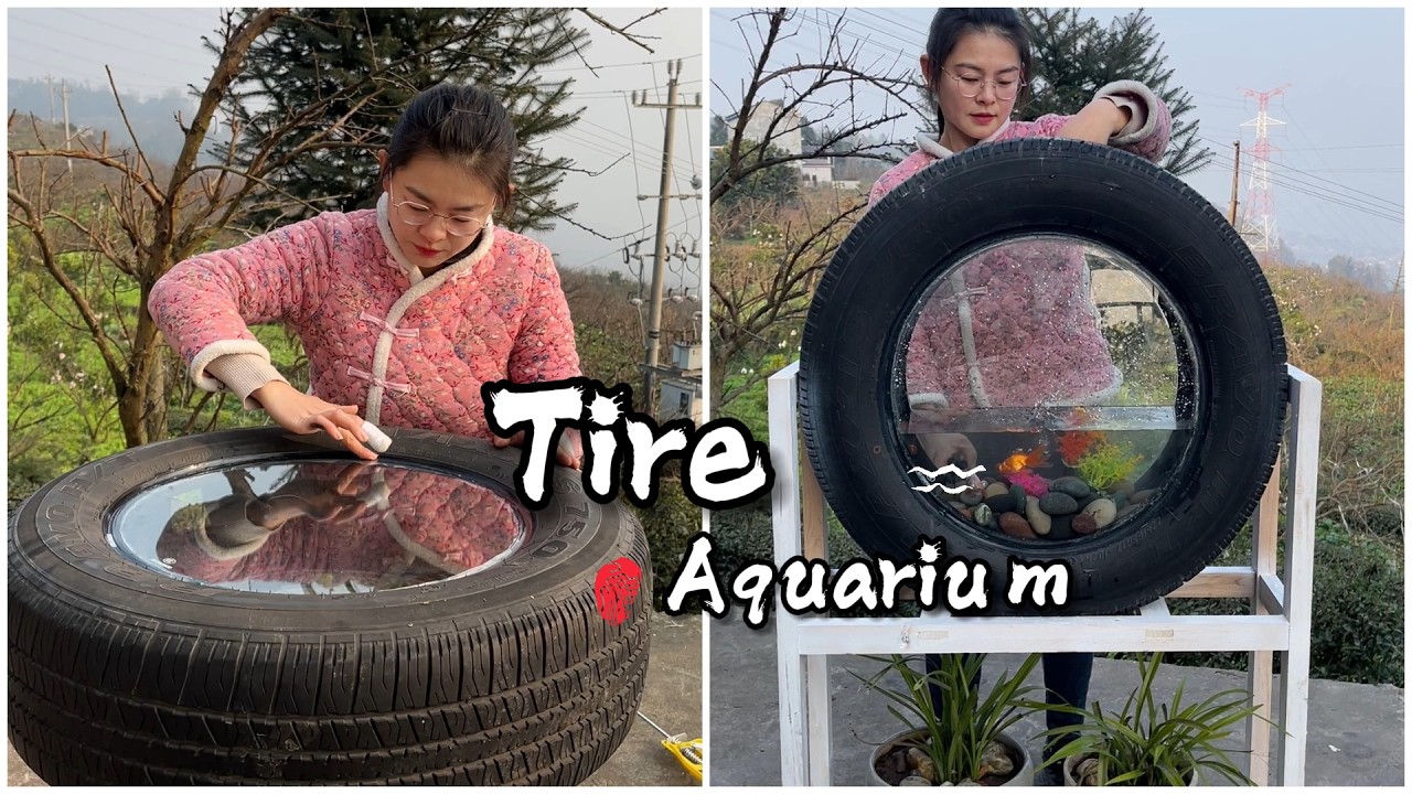 DIY Tire Fish Tank | Traditional Chinese Woodworking by Rural Craftswoman (Upcycled Craft)
