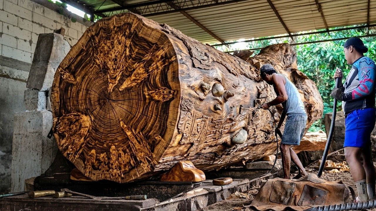 INSANE Trembesi Wood Cutting! Giant Rain Tree Root Sawn Open 😱 Sawmill ...
