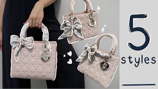 5 ways to tie a twilly scarf | lady Dior, luxury bag, diy