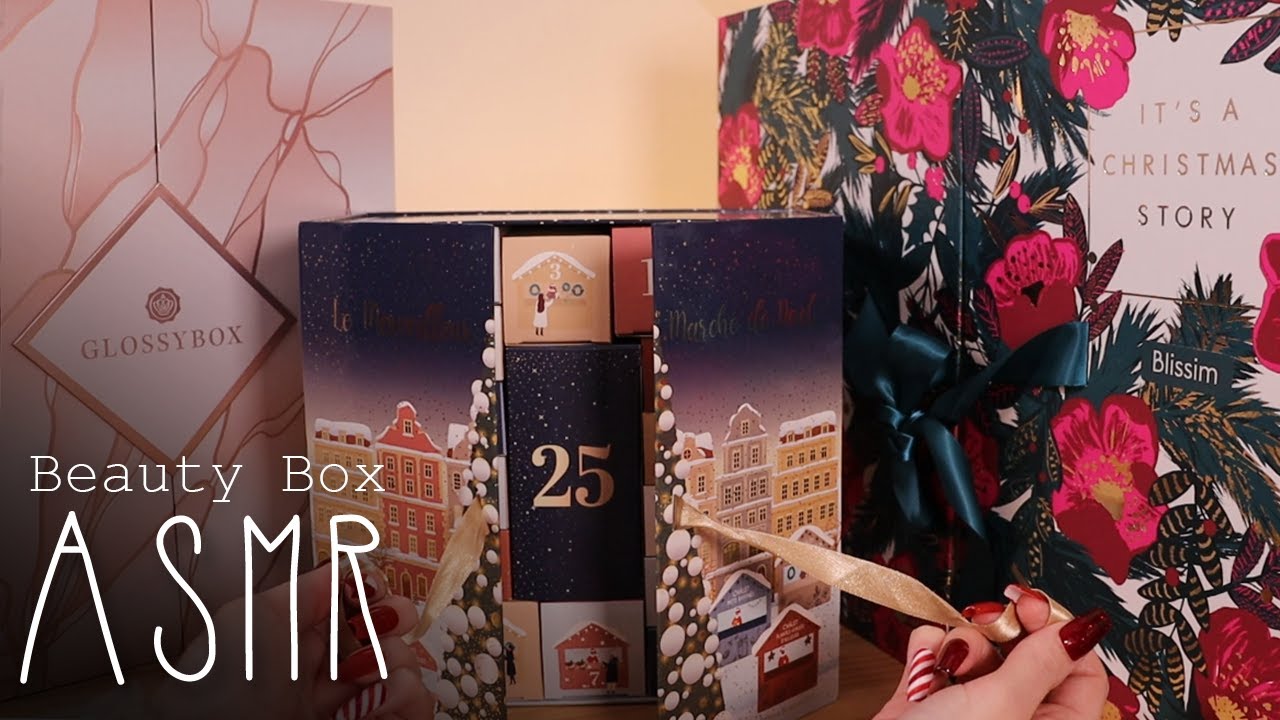 ASMR Beauty Advent Calendar show & tell (🎧 soft spoken, Glossybox/Blissim/BIOtyfull Box en FR)