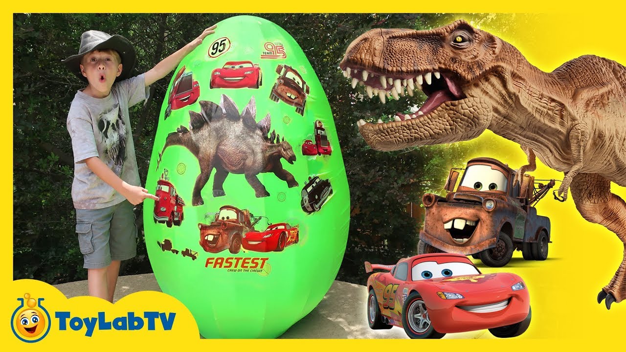 Giant Egg Surprise with Dinosaurs vs Cars 3 Toys & Lightning McQueen Videos For Kids