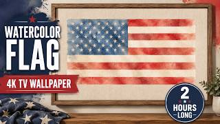 Patriotic American Flag Watercolor Framed Art Wallpaper Painting | 4K Ambient Background | 2 Hours screenshot 2