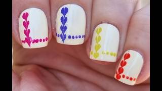 Colorful Hearts Nail Art | White Nails Idea | Easy Drag Marble Nail Tutorial