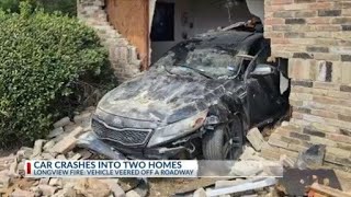 Car crashes into two houses in Longview