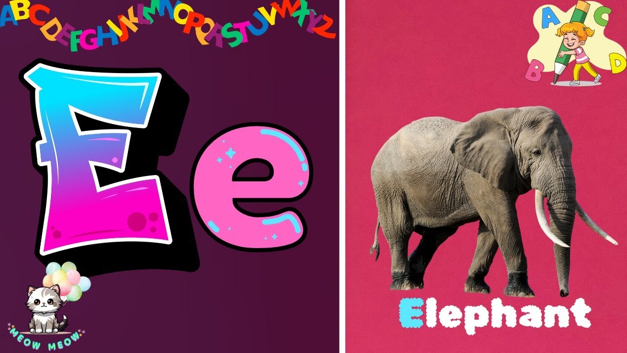 Learn E Words | E for Egg | Meow Meow English| E for Elephant 🐘 ...