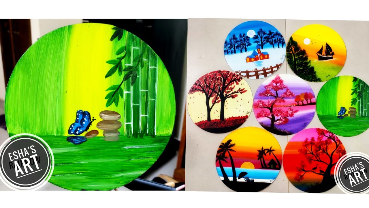 step by step Acrylic painting on canvas beginner's natural Scenery