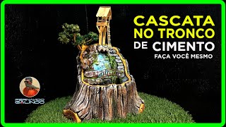 CASCATA NO TRONCO FEITO DE CIMENTO #diy #tronco #fontedeagua #fernandogalindoartes