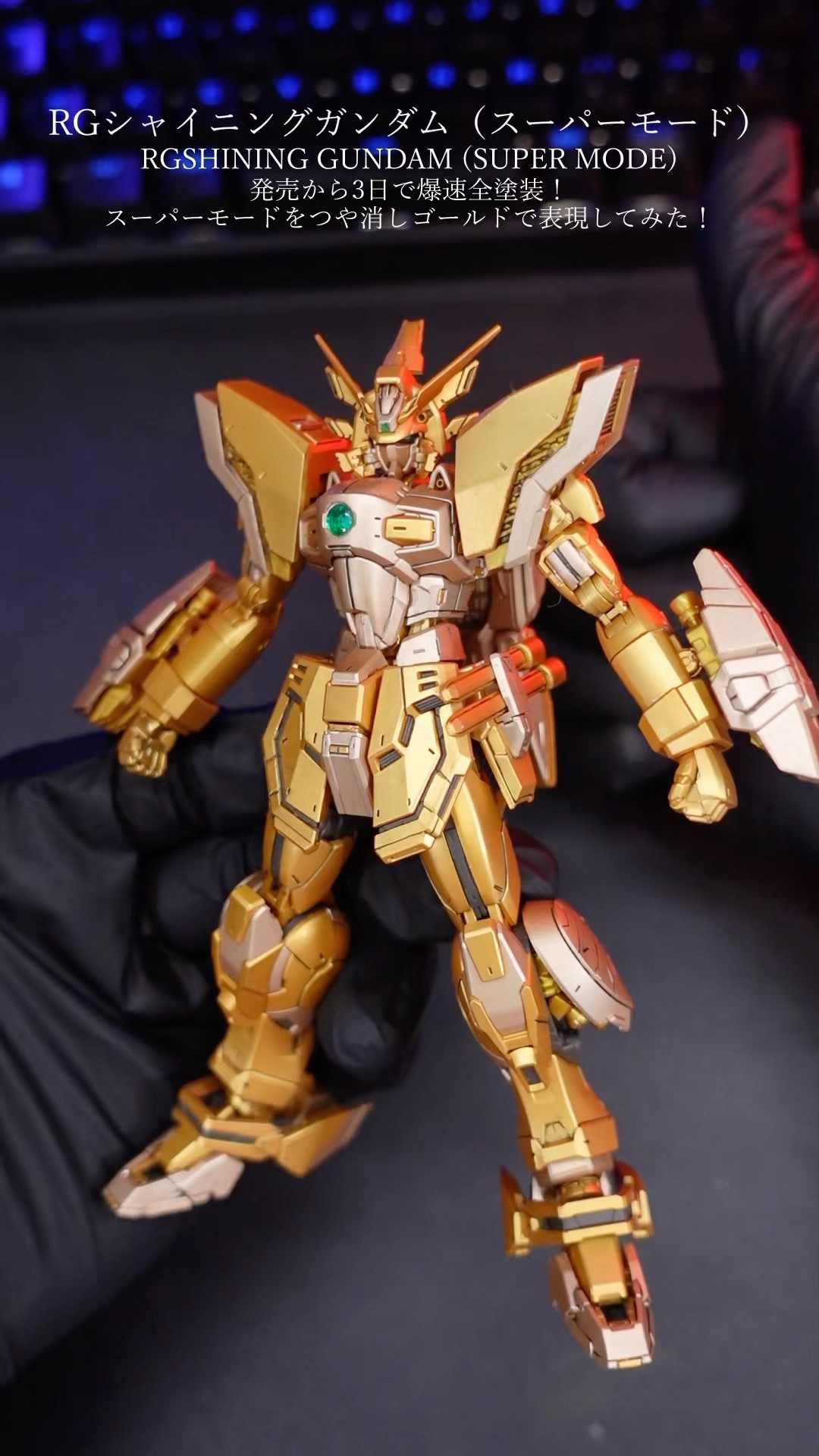 RGシャイニングガンダム全塗装完成品 RG 1/144 シャイニングガンダム 改修全塗装済み完成品 筋彫り 水