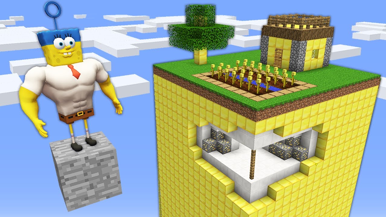 SPONGEBOB SUPERHERO ONE CHUNK SURVIVAL in Minecraft? SPONGE BOB WORLD Animation! YouTube