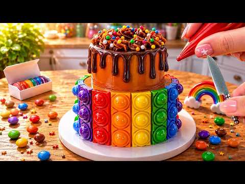 How to Make Rainbow Cake Recipe 🌈🍫 Perfect Mini Rainbow Chocolate Pop It Drip Cake ❤️