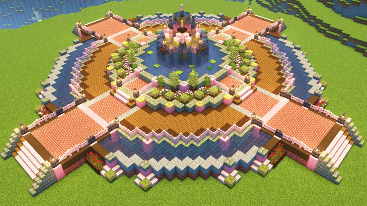 How to build Cherry Blossom Fountain Square - Minecraft Tutorial