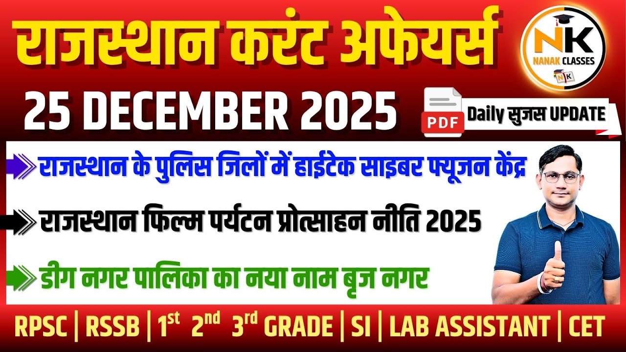 25 DECEMBER 2025 Rajasthan current Affairs in Hindi | Daily सुजस Report ...