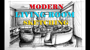 How to Sketch Modern Living Room Freehand, Interior Design