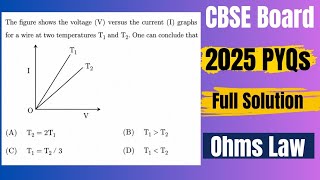Ohms Law | Voltage vs current I-V graphs for a wire at two Temperatures T1 and T2 | CBSE 2025 PYQ