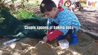 Backyard Volcano. STEM. Science experiment. Homeschool
