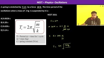 A spring is stretched by  5 cm  by a force  10 N . The time period of the oscillations