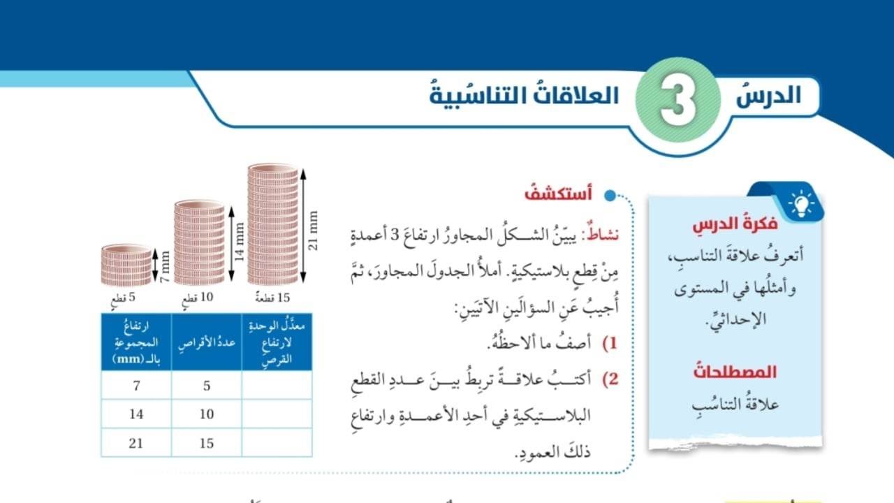 (08)الدرس الثالث: العلاقات التناسبية (كتاب الطالب)#الصف السابع#الفصل الثاني#المنهاج الجديد