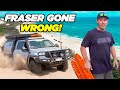 Badly bogged on fraser island kgari then the steering broke monster 4hr recovery