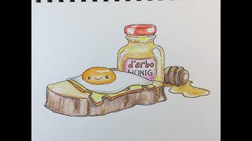 How To Draw Kawaii (かわいい | 可愛い) Toast, Egg And Honey |  (Step by Step Easy)