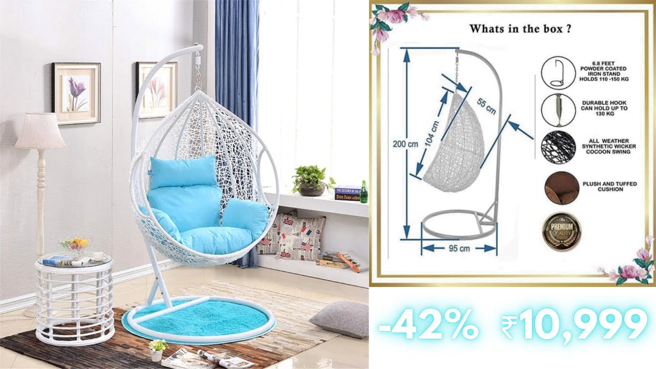 IKAE Single Seater Swing Chair with Stand & Cushion Outdoor Indoor Balcony Garden