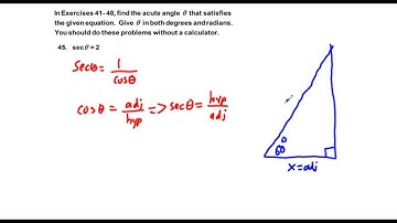 Precalculus Chapter 4.2 Exercises 41-54 Solve for angle theta and for unknown side of right triangle