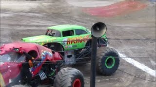 Monster Truck Close Call, Driver Knocked Off His Truck & Saves Himself