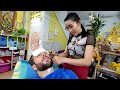 Nin REVEALS MORE!💈$3 STRAIGHT RAZOR Beard Trim with Beautiful THAI LADYBOY | Nin Barber 🇹🇭