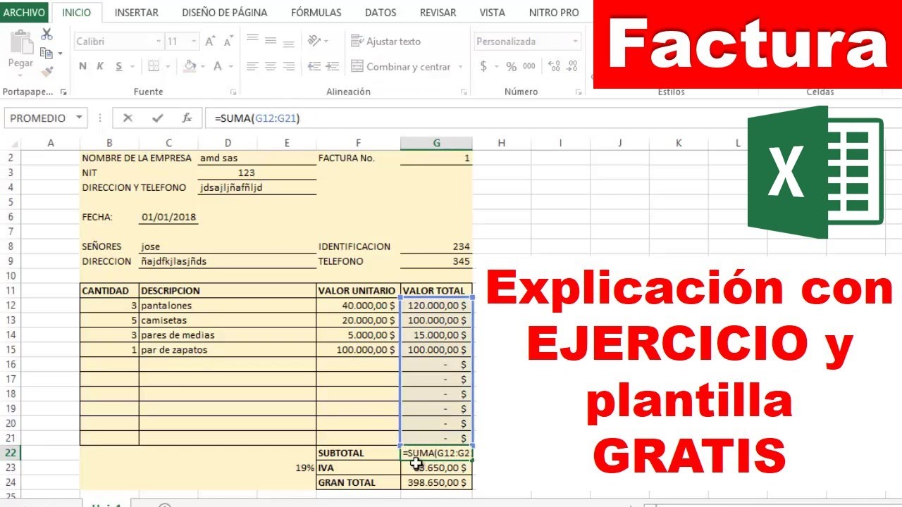 Excel Modelo De Factura Como llenar una FACTURA de venta en Excel con plantilla GRATIS para  descargar - YouTube
