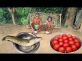 old TRIBE grandma &amp; grandpa lifestyle || old grandma cooking SHOL FISH with TOMATO CURRY and eating 