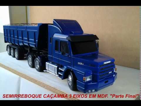 Semirreboque Caçamba Miniatura em madeira MDF 3 eixos como fazer