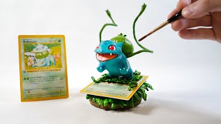 I made a BULBASAUR card into an AWESOME SCULPTURE / Pokemon / Clay