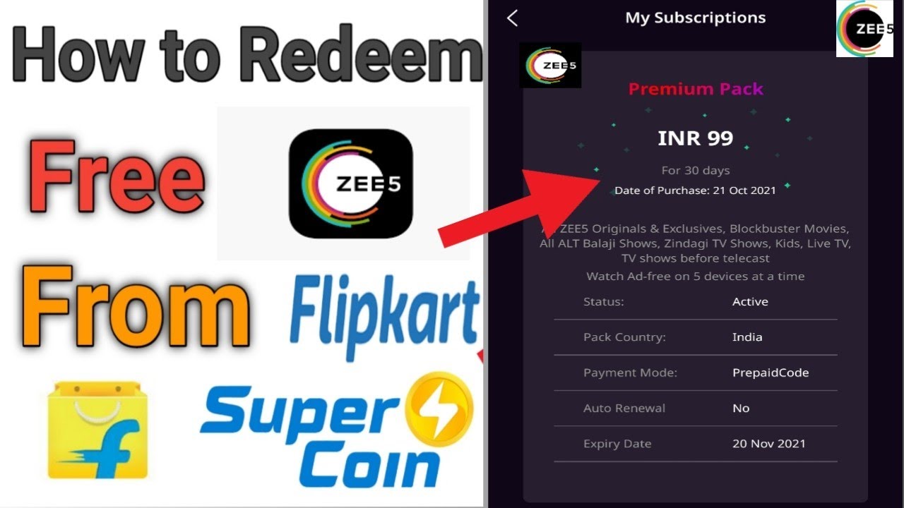How to Redeem Zee5 Subscription free for Flipkart Super coin Get free