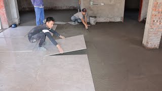 Awesome Techniques Construction Living Room Floor With Large Size Ceramic Tiles