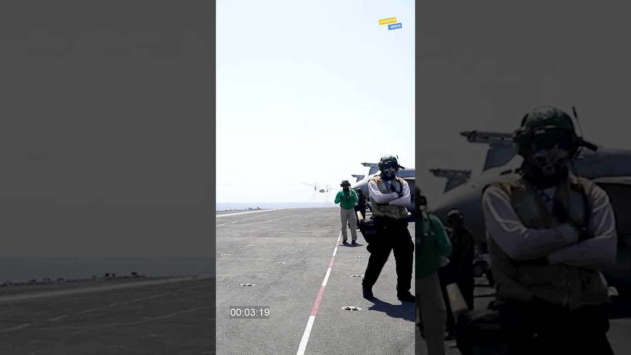 C2-A Greyhound aircraft conducting flight operations aboard the aircraft carrier USS Gerald R. Ford