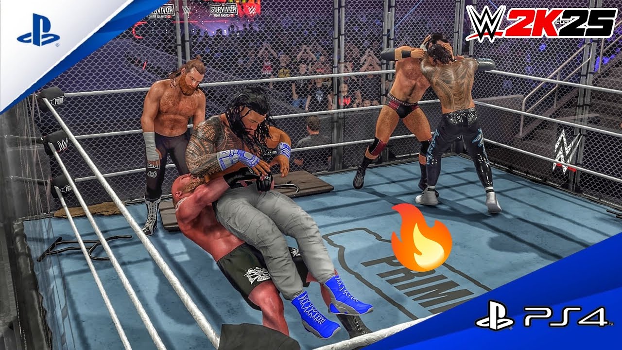 WWE 2K25 — Команда Брока Леснара против команды Романа Рейнса — полный матч WarGames 2025 | PS4™
