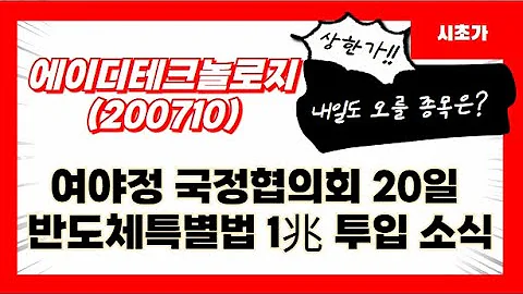 에이디테크놀로지(200710) 여야정 국정협의회 20일 첫 회의 반도체특별법 논의 AI 반도체 생태계 구축에 1兆 투입 소식 시초가 공략예정주