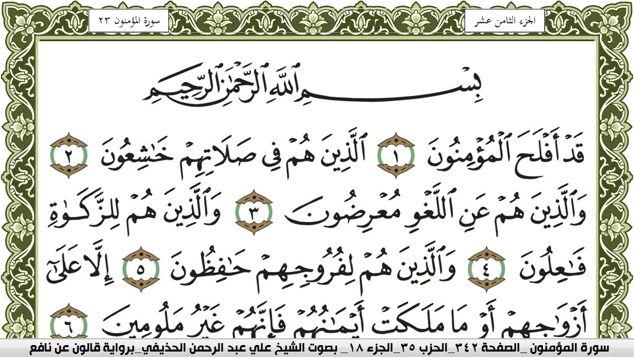 سورة المؤمنون مكتوبة علي عبد الرحمن الحذيفي Surah Al Moamenon  برواية قالون عن نافع