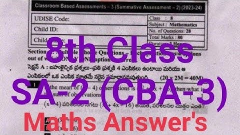 8th Class Maths 🔑 SA-2 CBA-3 Real Key Solutions (Full Explain) 2023-24 💯👆 || Summative Assessment 2