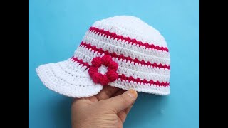 Beautiful Crochet Brim Hat//Girls & Boys Crochet Sports Cap for Summer