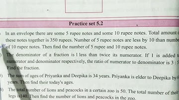 Practice Set 5.2 Algebra Class 9 Linear Equations in Two Variables 9th Maths1 word problems in Hindi