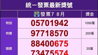 2022年開獎7 8月統一發票中獎號碼111年 